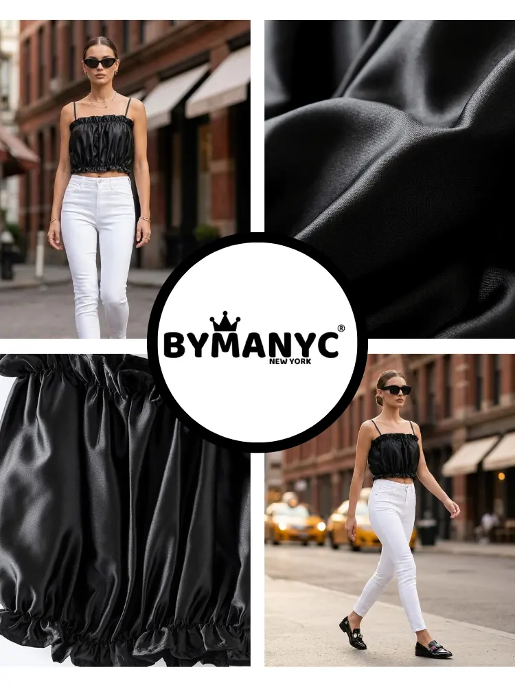 Black SOHO Satin Ruched Top Prêt-à-Porter BYMANYC ® New York by BYMANYC ® New York