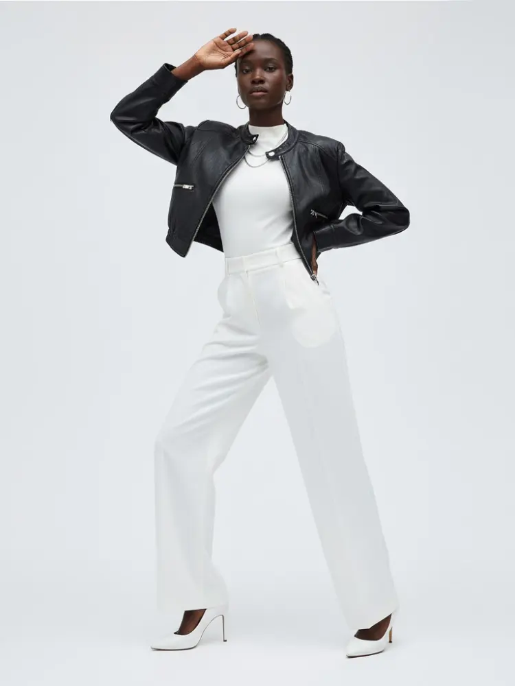 Black Vegan Leather Cropped Biker Jacket ELIZABETH: New Colección COUTURE in NOLITA - BYMANYC ® New York by BYMANYC ® New York