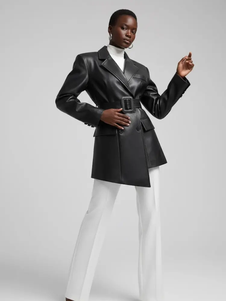 Black Vegan Leather Double-Breasted Blazer MERCER: New Colección COUTURE in NOLITA - BYMANYC ® New York by BYMANYC ® New York
