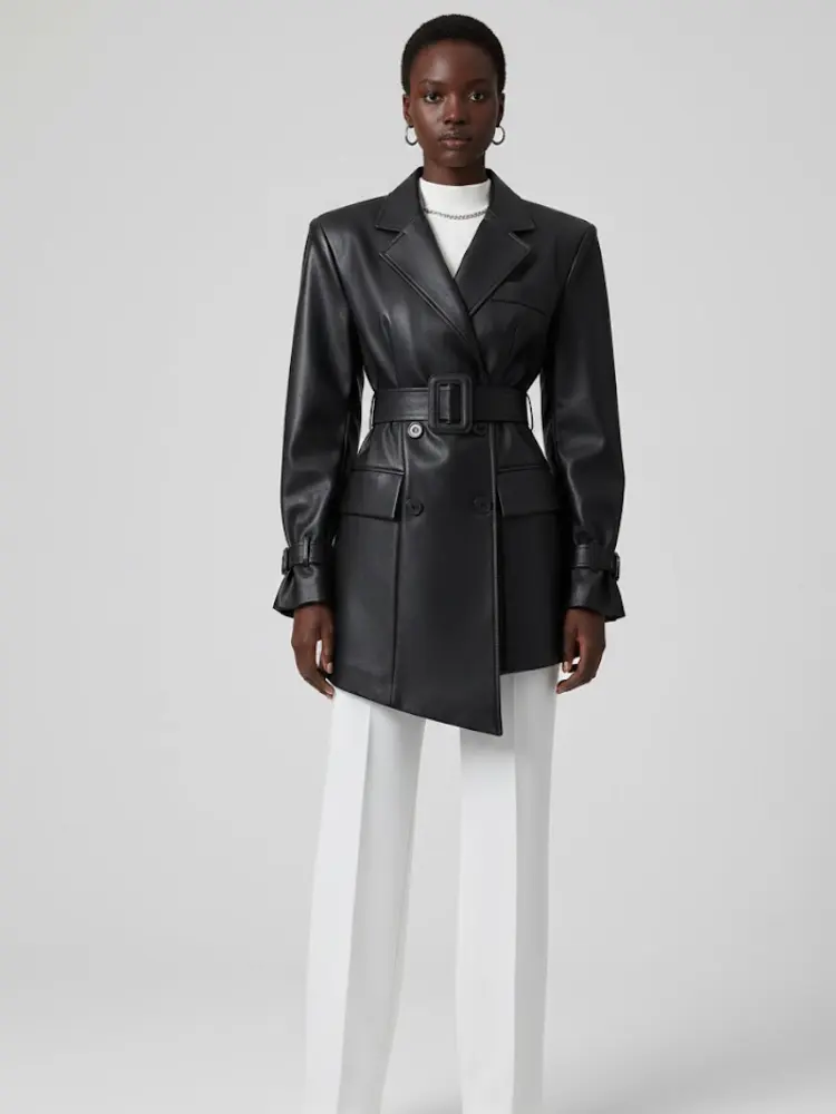 Black Vegan Leather Double-Breasted Blazer MERCER: New Colección COUTURE in NOLITA - BYMANYC ® New York by BYMANYC ® New York