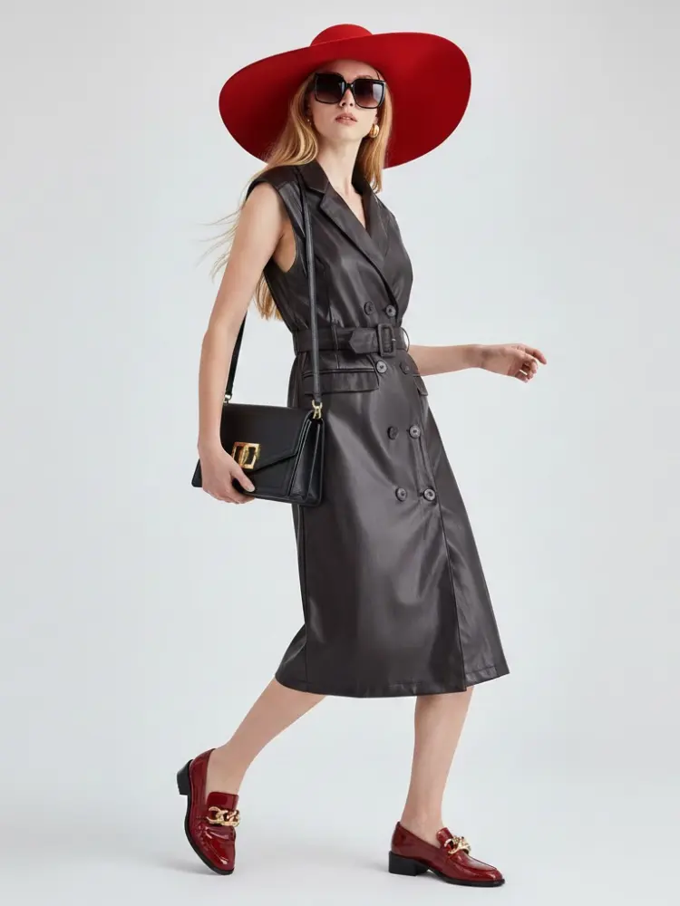 Black Vegan Leather Long Vest MOTT: New Colección COUTURE in NOLITA - BYMANYC ® New York by BYMANYC ® New York