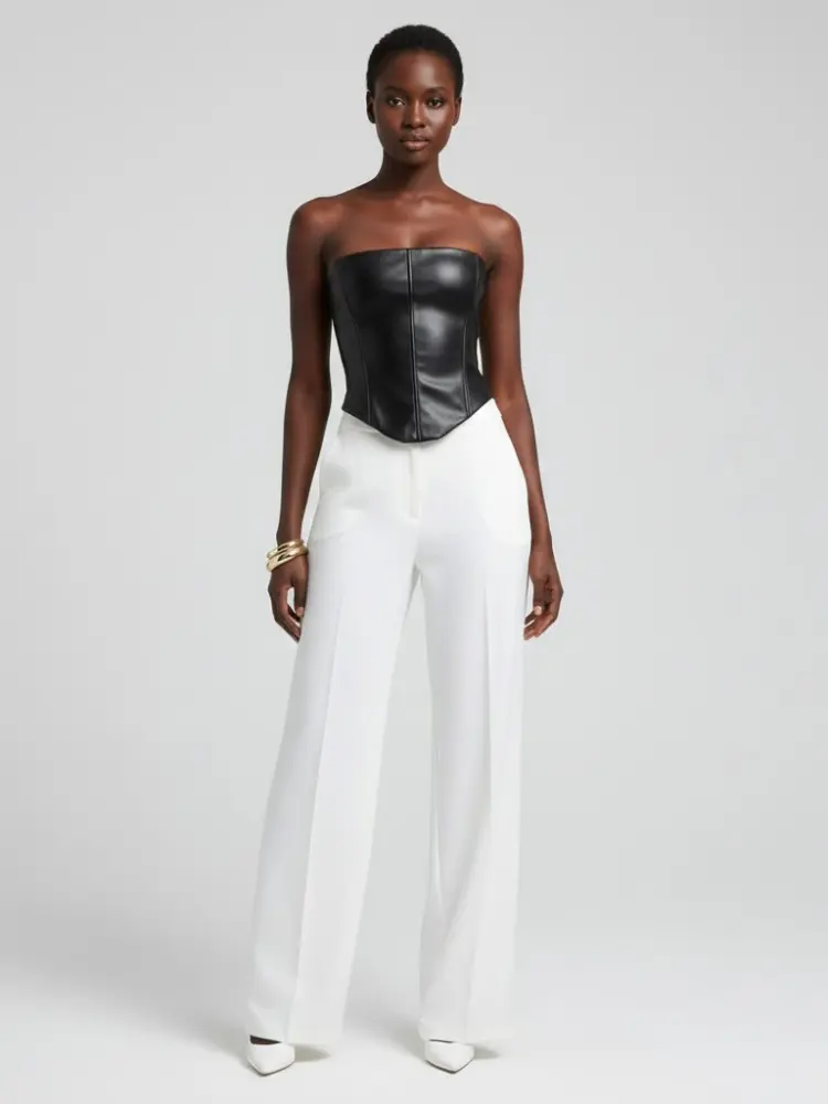 Black Vegan Leather Strapless Corset Top BOND: New Colección COUTURE in NOLITA - BYMANYC ® New York by BYMANYC ® New York
