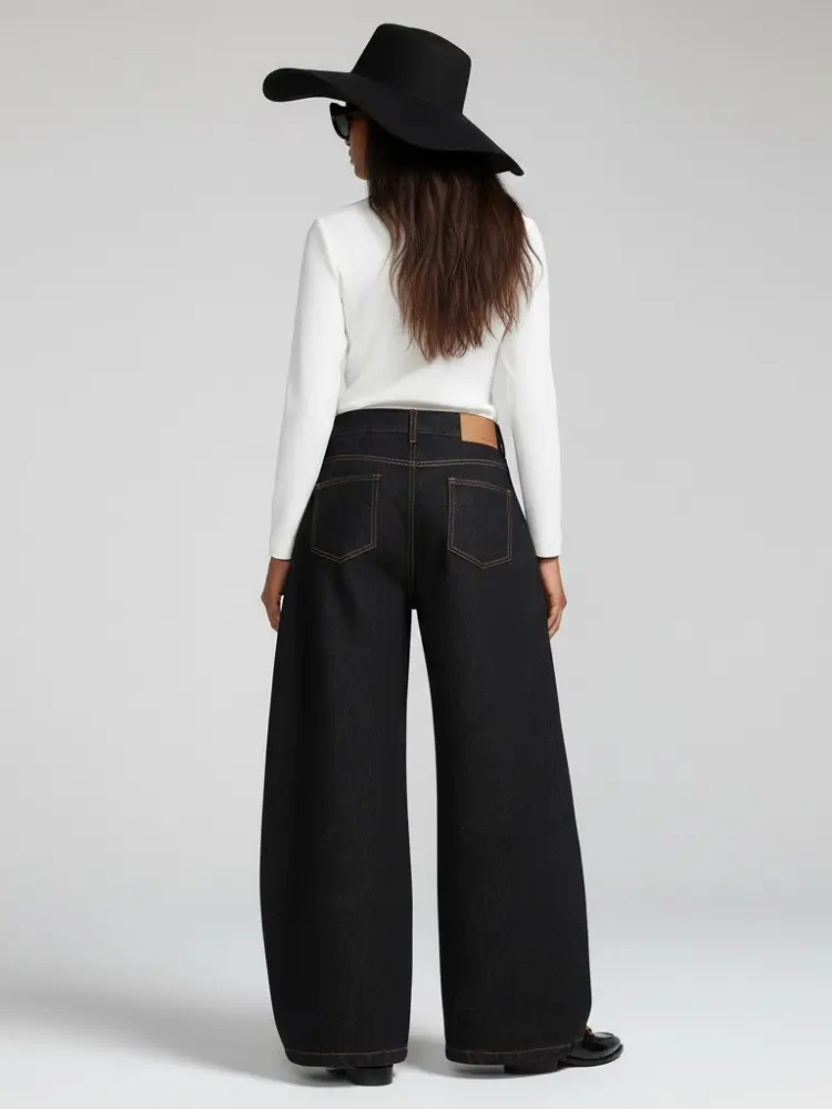Black Wide-Leg Denim Jeans with Contrast Stitching • BYMANYC ® New York by BYMANYC ® New York
