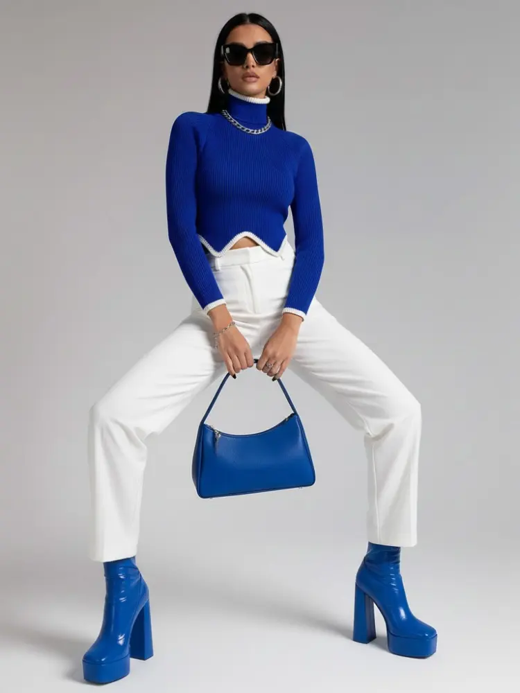 Blue Ribbed Knit Sweater LENOX: New Colección COUTURE in NOLITA - BYMANYC ® New York by BYMANYC ® New York