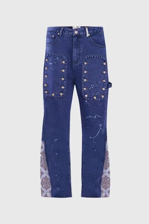 Tapestry Pattern Flared Denim Jeans by Partner Label