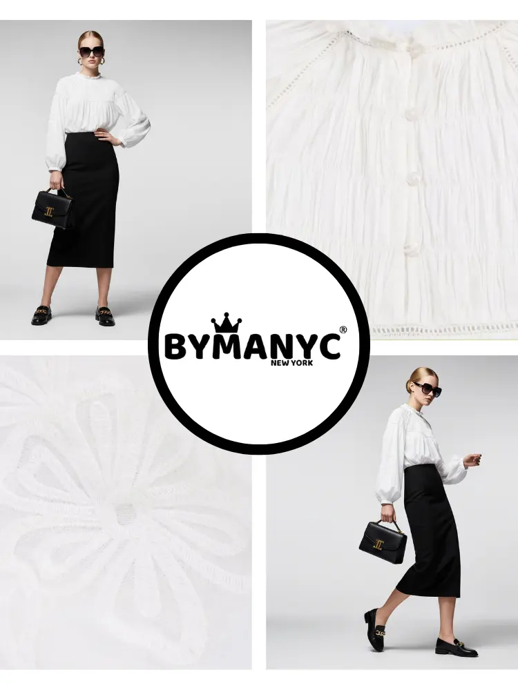 Bohemian White Cotton Blouse with Smocked Detail and Embroidery • BYMANYC ® New York by BYMANYC ® New York