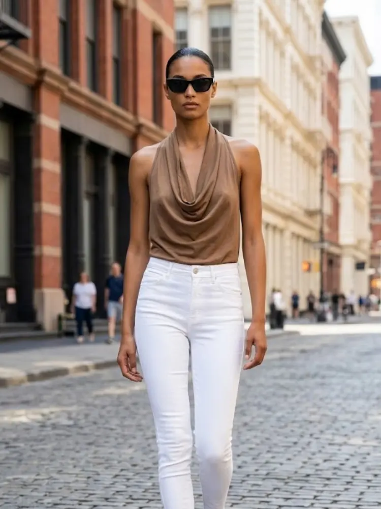 Brown MIDTOWN Halter Draped Top Prêt-à-Porter BYMANYC ® New York by BYMANYC ® New York