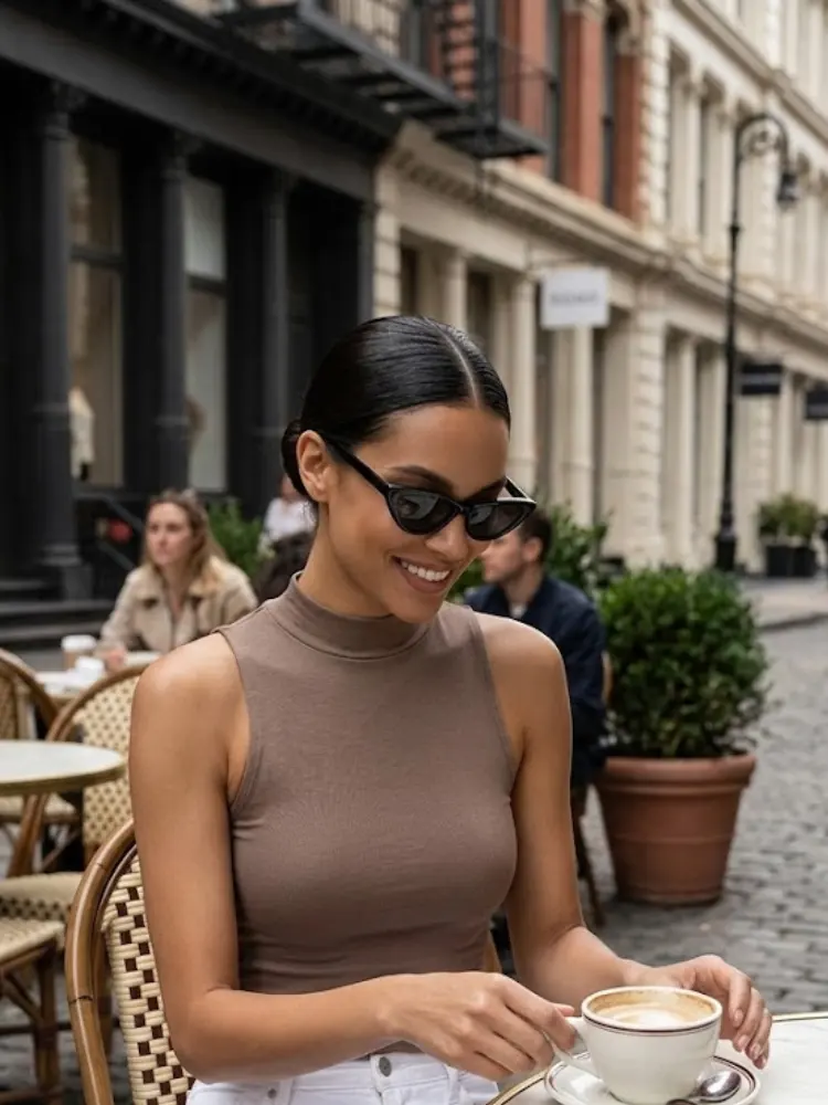 Brown MURRAY Mock Neck Tank Top Prêt-à-Porter BYMANYC ® New York by BYMANYC ® New York