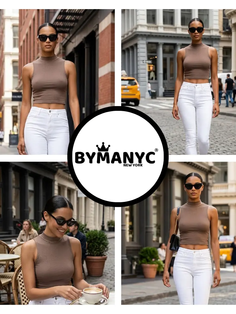 Brown MURRAY Mock Neck Tank Top Prêt-à-Porter BYMANYC ® New York by BYMANYC ® New York