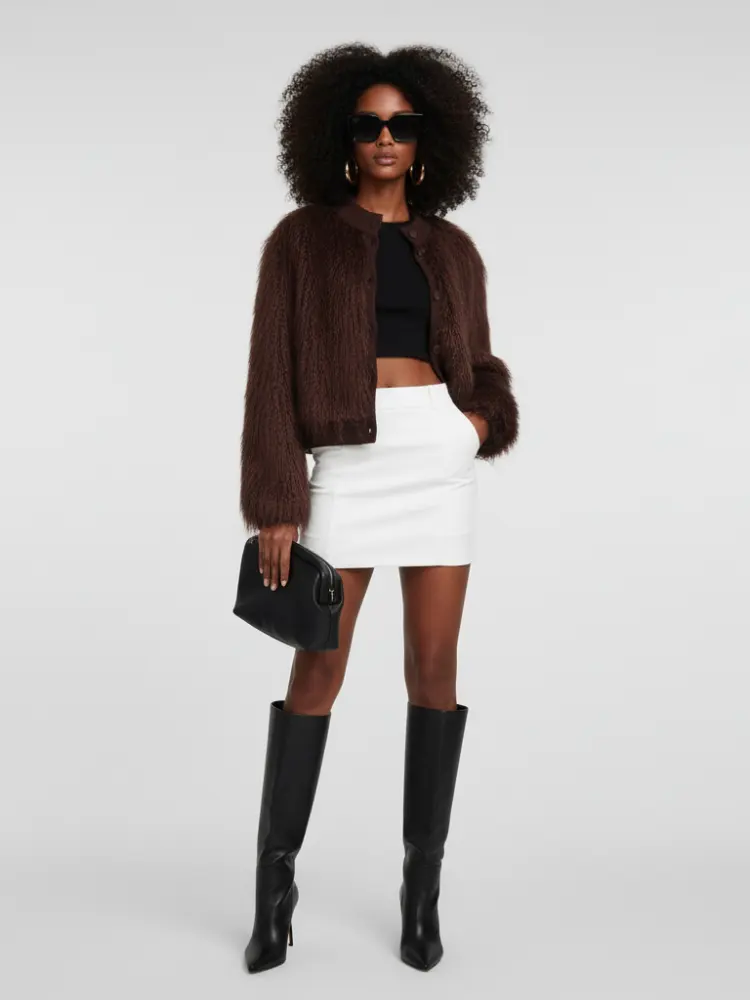 Brown Stand-Up Collar Jacket For Women, Gramercy, BYMANYC New York. by BYMANYC ® New York
