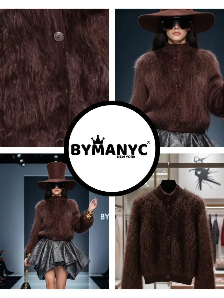 Brown Stand-Up Collar Jacket For Women, Gramercy, BYMANYC New York. by BYMANYC ® New York