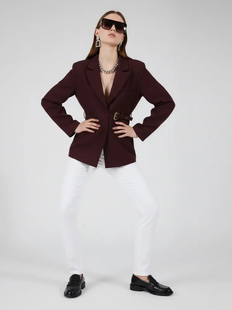 Burgundy Tailored Jacket with Buckle - RED HOOK: New Collection COUTURE in BROOKLYN - BYMANYC ® New York by BYMANYC ® New York
