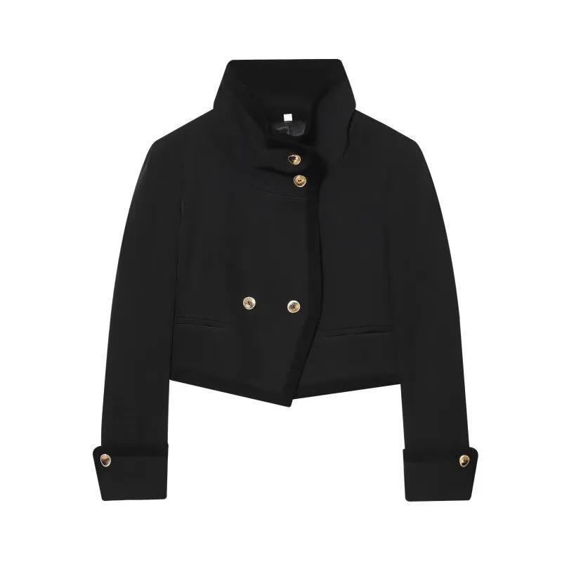 Women's Jacket Black High Collar Cropped BYMANYC ® New York SOHO GOLD BUTTON CROPPED BLAZER - New Collection by BYMANYC ® New York