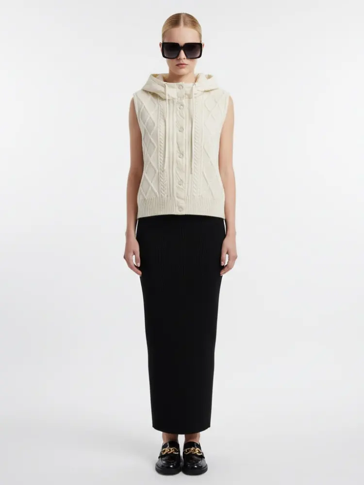 Cable-Knit Vest with Detachable Quilted Hood • BYMANYC ® New York by BYMANYC ® New York