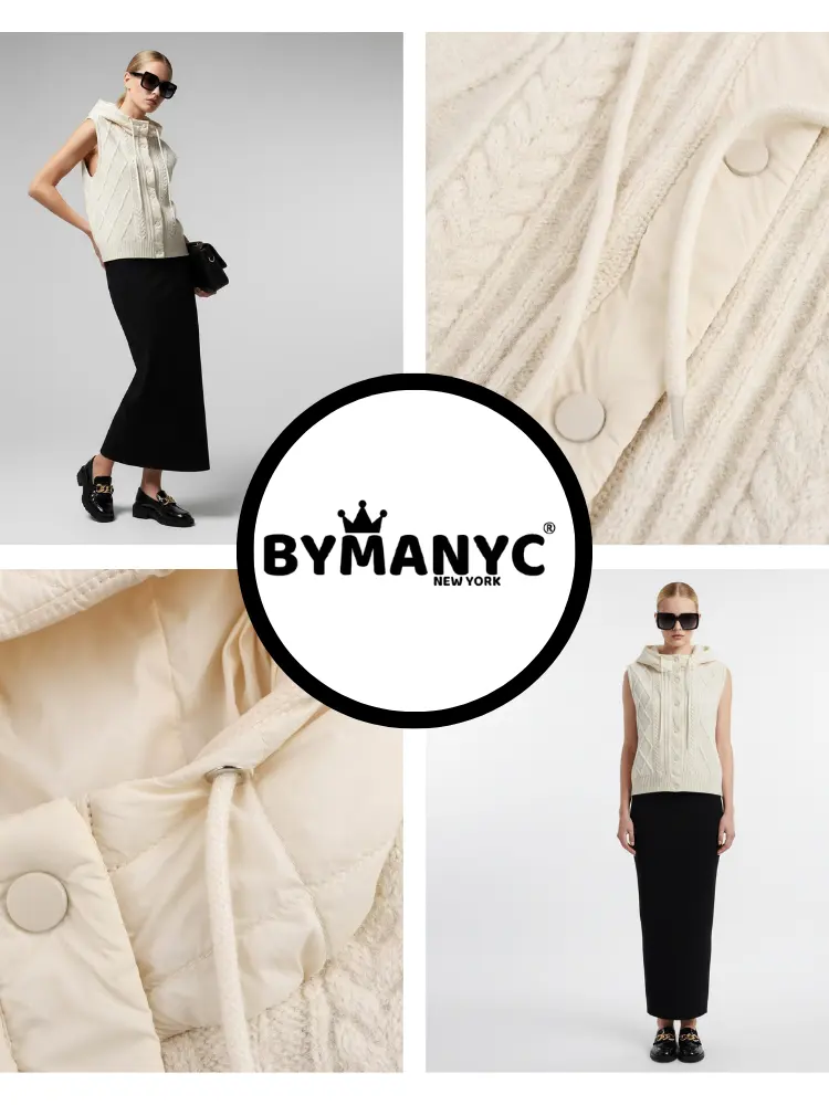 Cable-Knit Vest with Detachable Quilted Hood • BYMANYC ® New York by BYMANYC ® New York