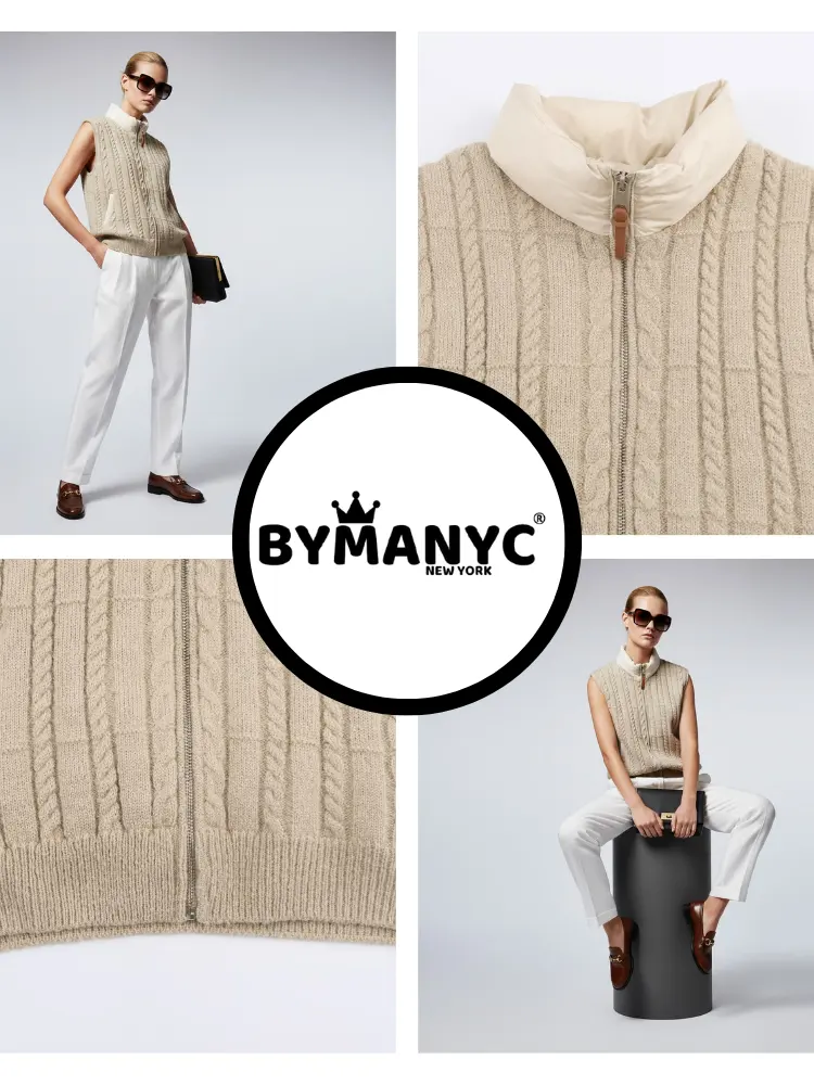 Cable-Knit Vest with Nylon Stand-Up Collar • BYMANYC ® New York by BYMANYC ® New York