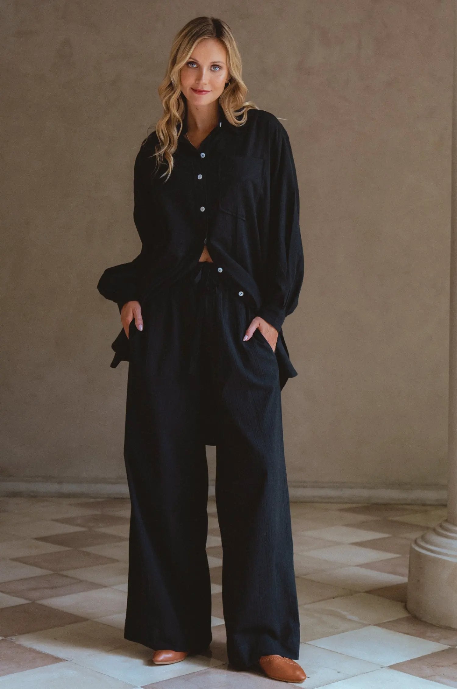 Calin Wide Leg Linen Pants (Sale) by ELF