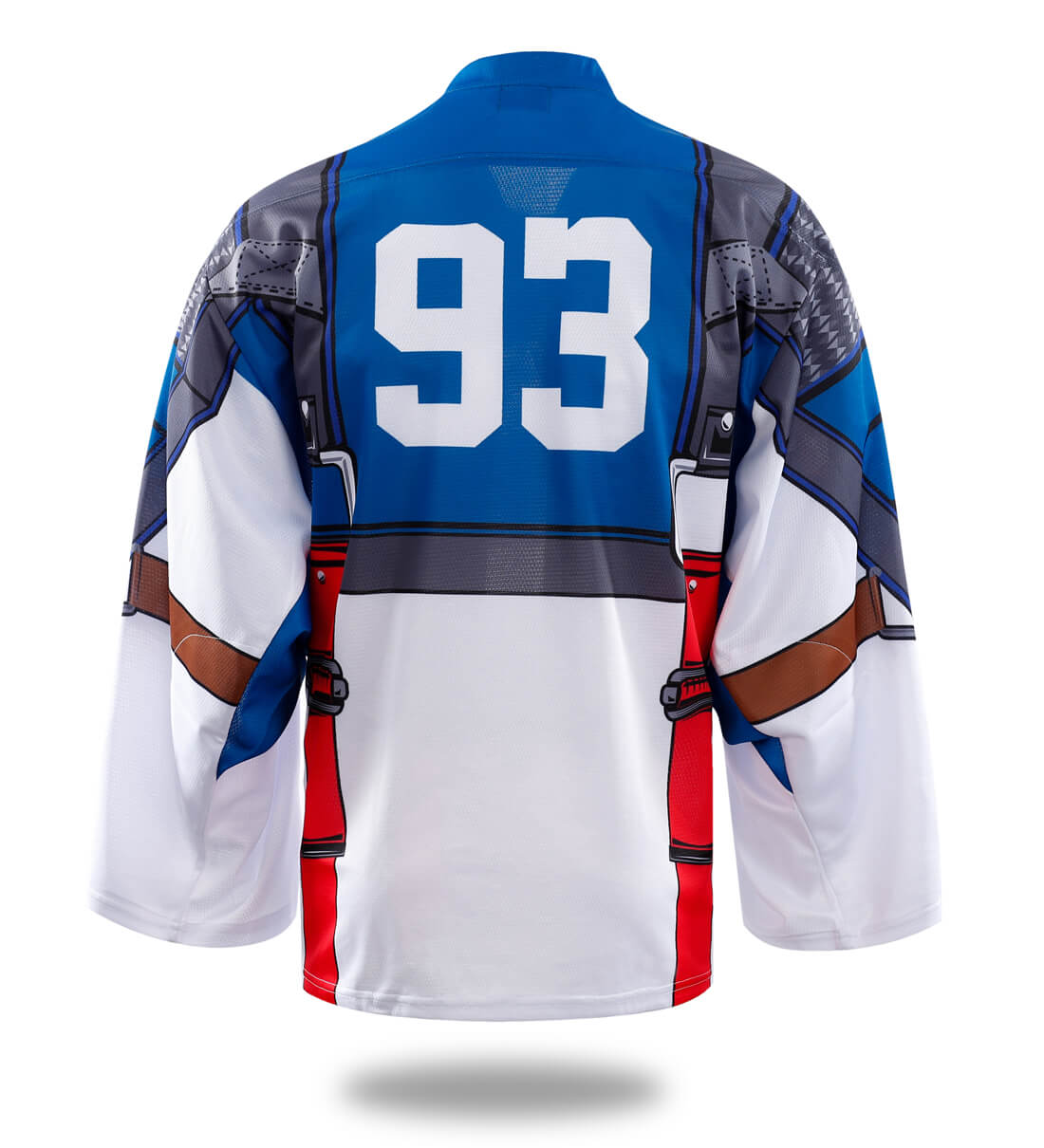 Custom Red White Blue Shield Ice Hockey Jersey-1