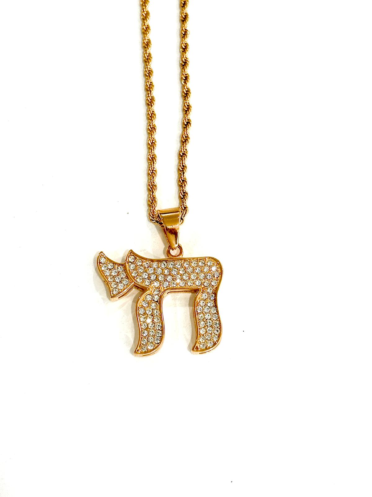 Crystal Chai Pendant Necklace – Gold or Silver-2