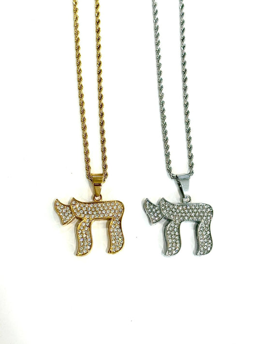 Crystal Chai Pendant Necklace – Gold or Silver-0