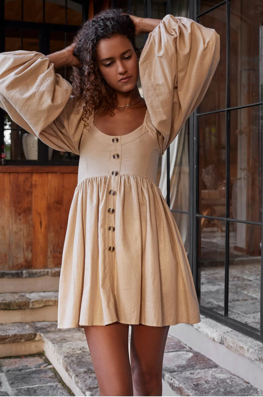 Chloie Empire Waist Linen Mini Dress (Sale) by ELF