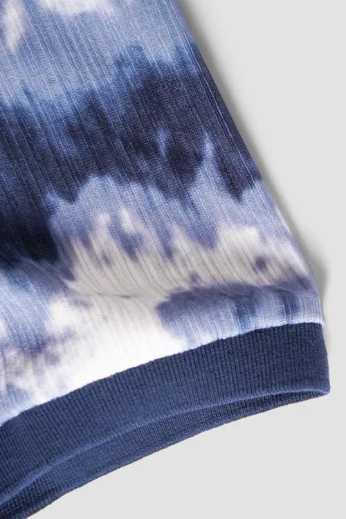 Cloud Pattern Short-Sleeve Knit Polo Shirt by Hideout