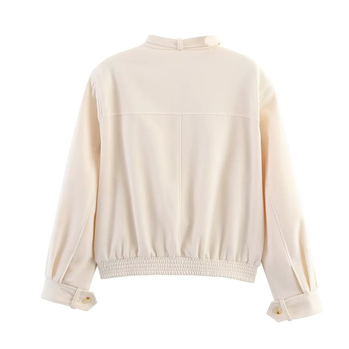 Women's Jacket Off-White Cream Faux Leather BYMANYC ® New York SOHO HIGH COLLAR LEATHERETTE BOMBER - New Collection by BYMANYC ® New York