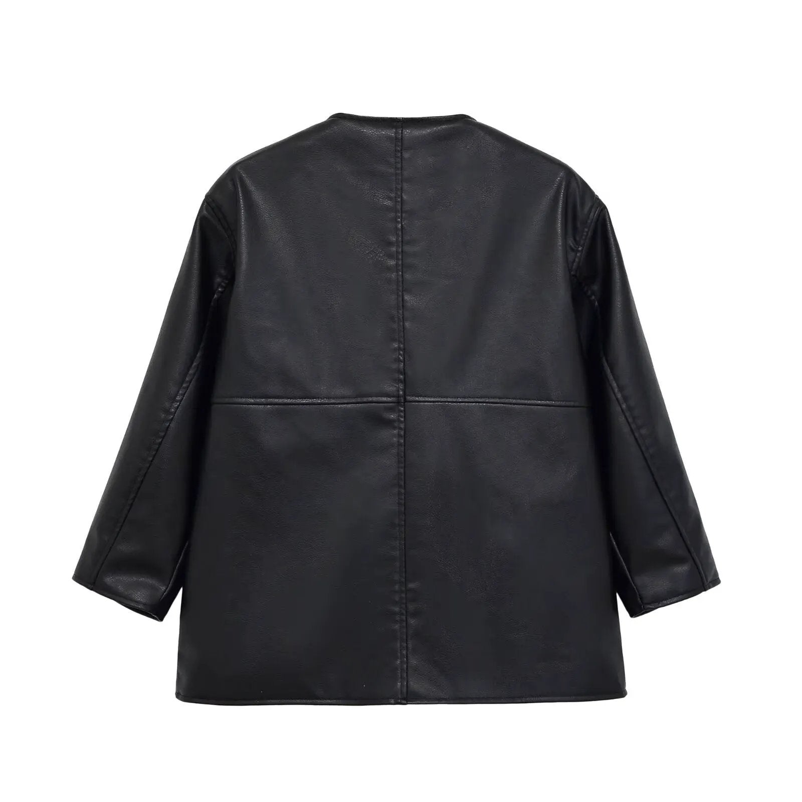 Women's Collarless Faux Leather Open-Front Jacket BYMANYC ® New York CONTEMPORARY VIBRANT MODERN FASHION - New Collection by BYMANYC ® New York