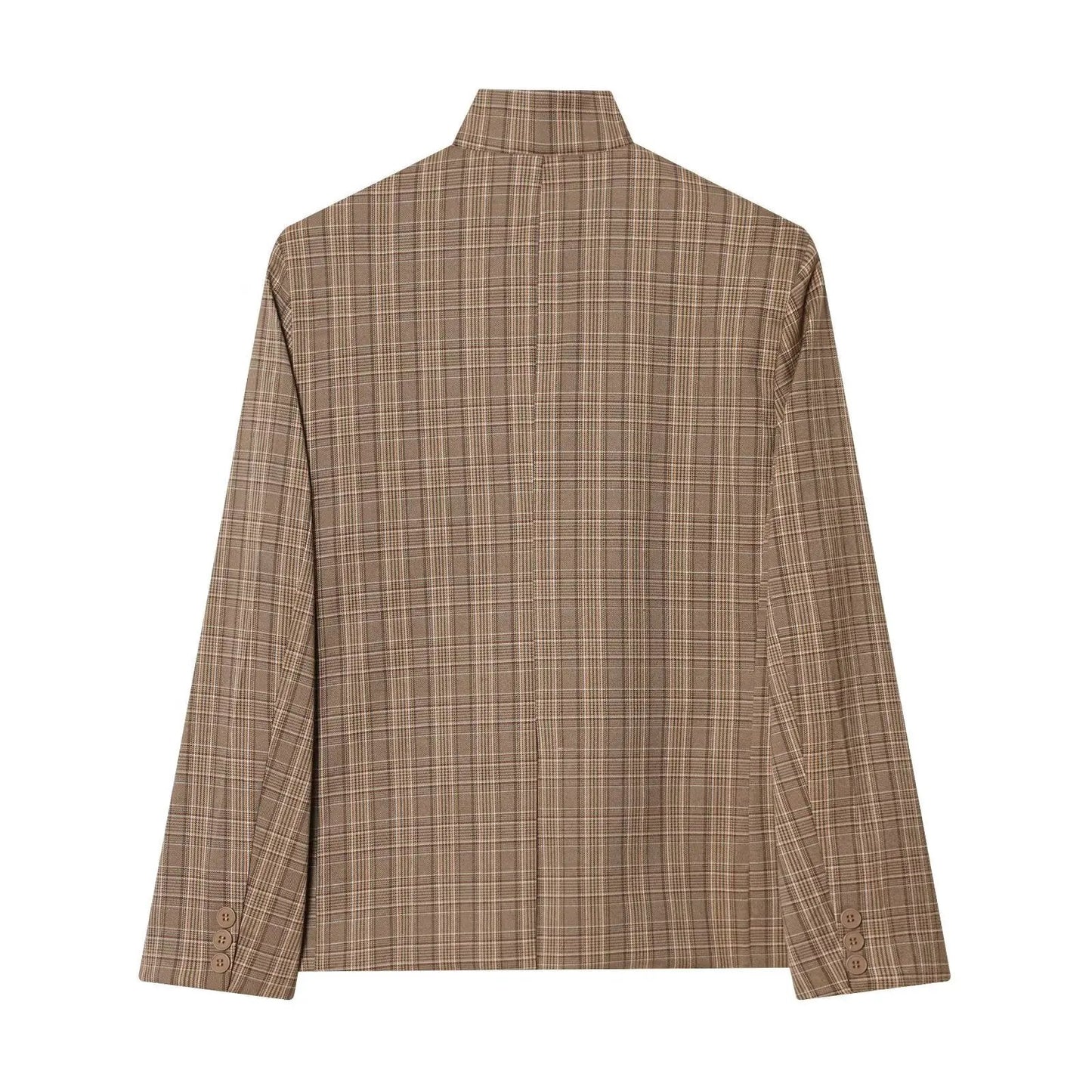 Women's Jacket Brown Plaid High Collar BYMANYC ® New York SOHO ASYMMETRIC STAND COLLAR BLAZER - New Collection by BYMANYC ® New York