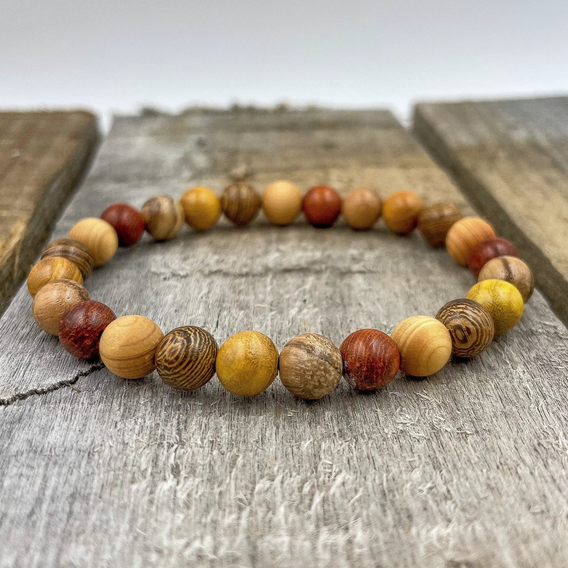 Union - All Mixed Up Red, Yellow, Brown Wood Mala Beaded Bracelet by Everwood Original