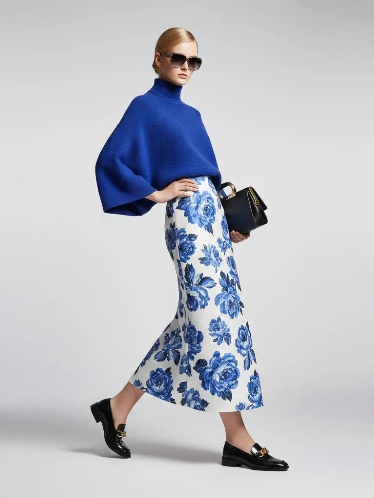 Electric Blue Relaxed-Fit Knit Sweater with Perkins Collar • BYMANYC ® New York by BYMANYC ® New York