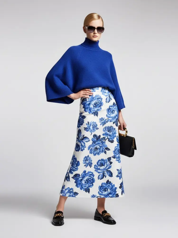 Electric Blue Relaxed-Fit Knit Sweater with Perkins Collar • BYMANYC ® New York by BYMANYC ® New York