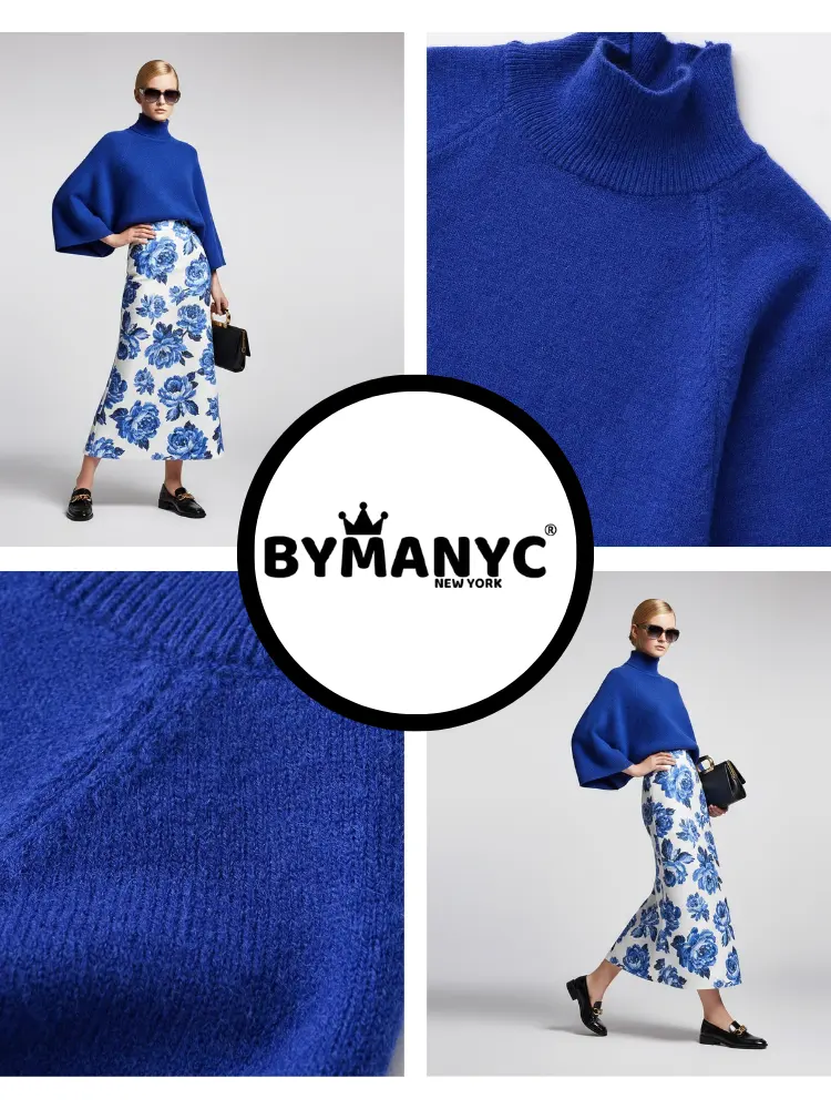 Electric Blue Relaxed-Fit Knit Sweater with Perkins Collar • BYMANYC ® New York by BYMANYC ® New York