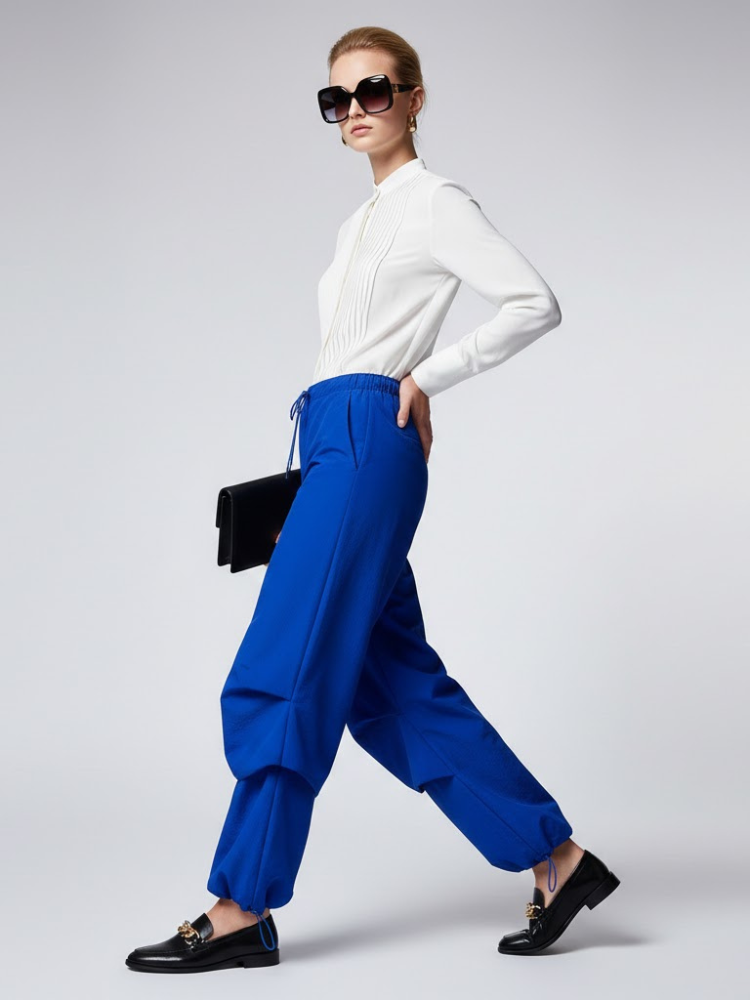 Electric Blue Women's Trousers with Layered Design • BYMANYC ® New York by BYMANYC ® New York