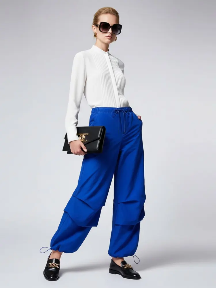 Electric Blue Women's Trousers with Layered Design • BYMANYC ® New York by BYMANYC ® New York