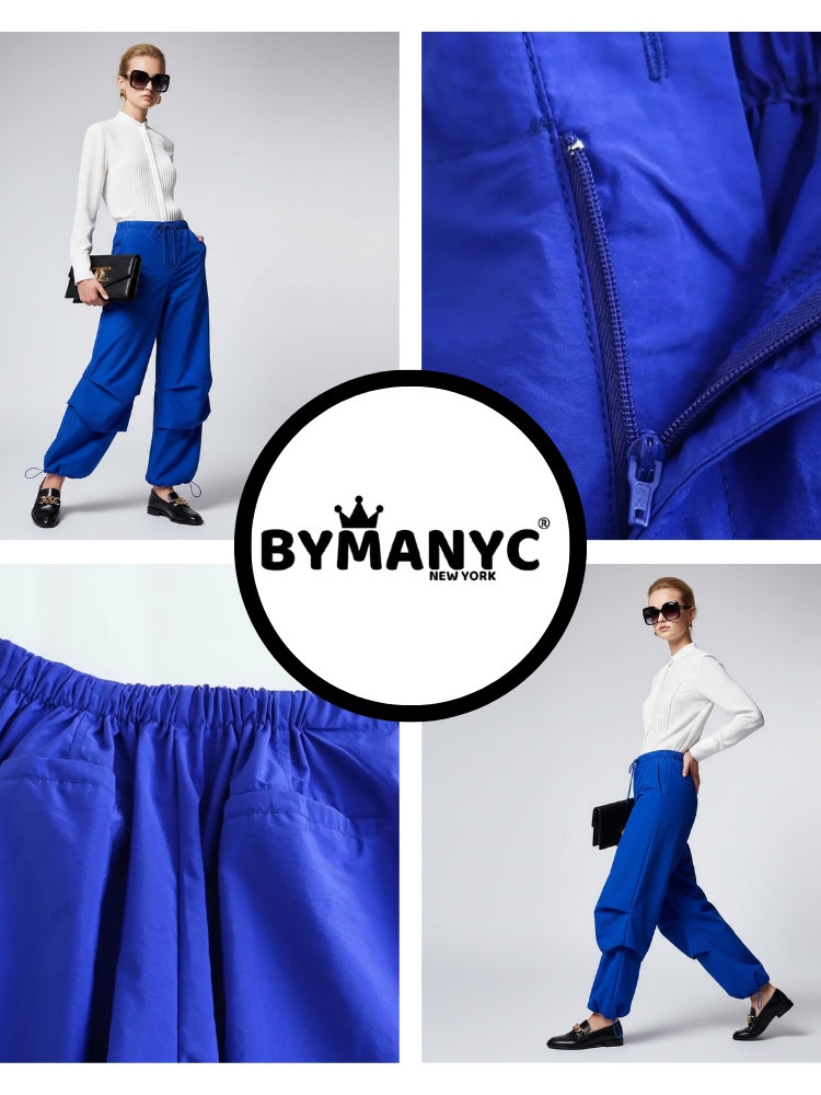 Electric Blue Women's Trousers with Layered Design • BYMANYC ® New York by BYMANYC ® New York