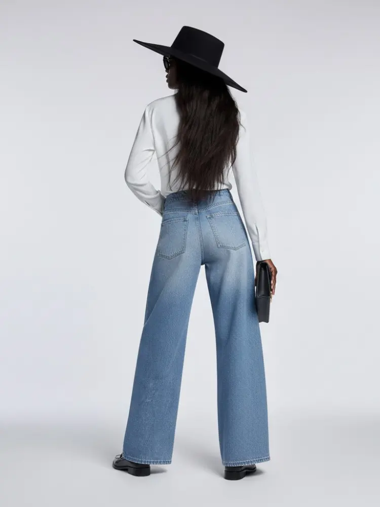Elegant Wide-Leg Denim Trousers with Structural Paneling • BYMANYC ® New York by BYMANYC ® New York