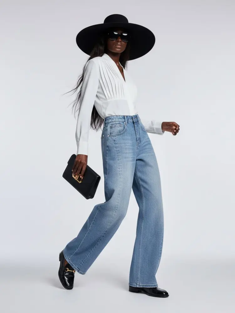 Elegant Wide-Leg Denim Trousers with Structural Paneling • BYMANYC ® New York by BYMANYC ® New York