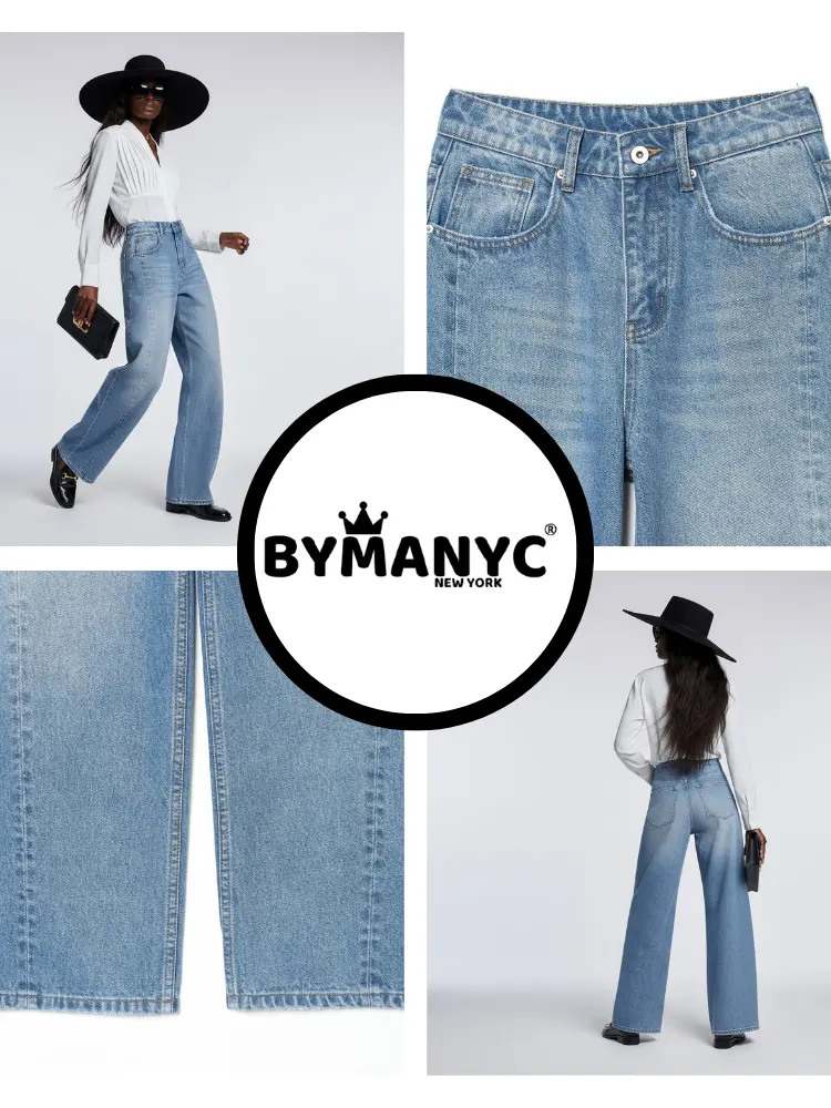 Elegant Wide-Leg Denim Trousers with Structural Paneling • BYMANYC ® New York by BYMANYC ® New York