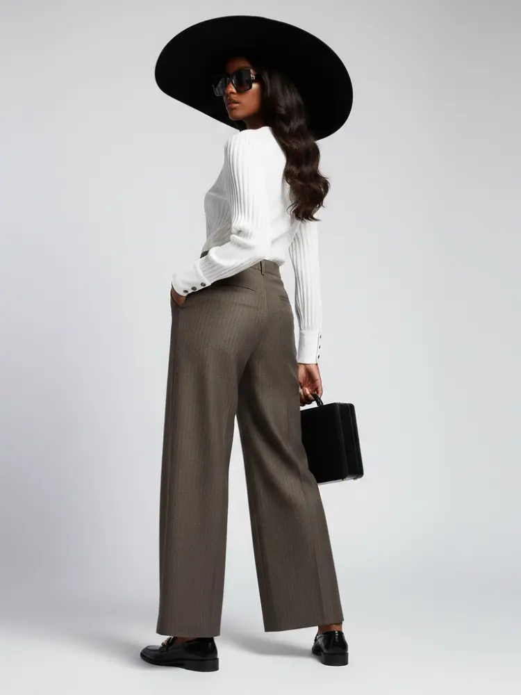 Elegant Wide-Leg Women's Trousers with Front Buttoning • BYMANYC ® New York by BYMANYC ® New York