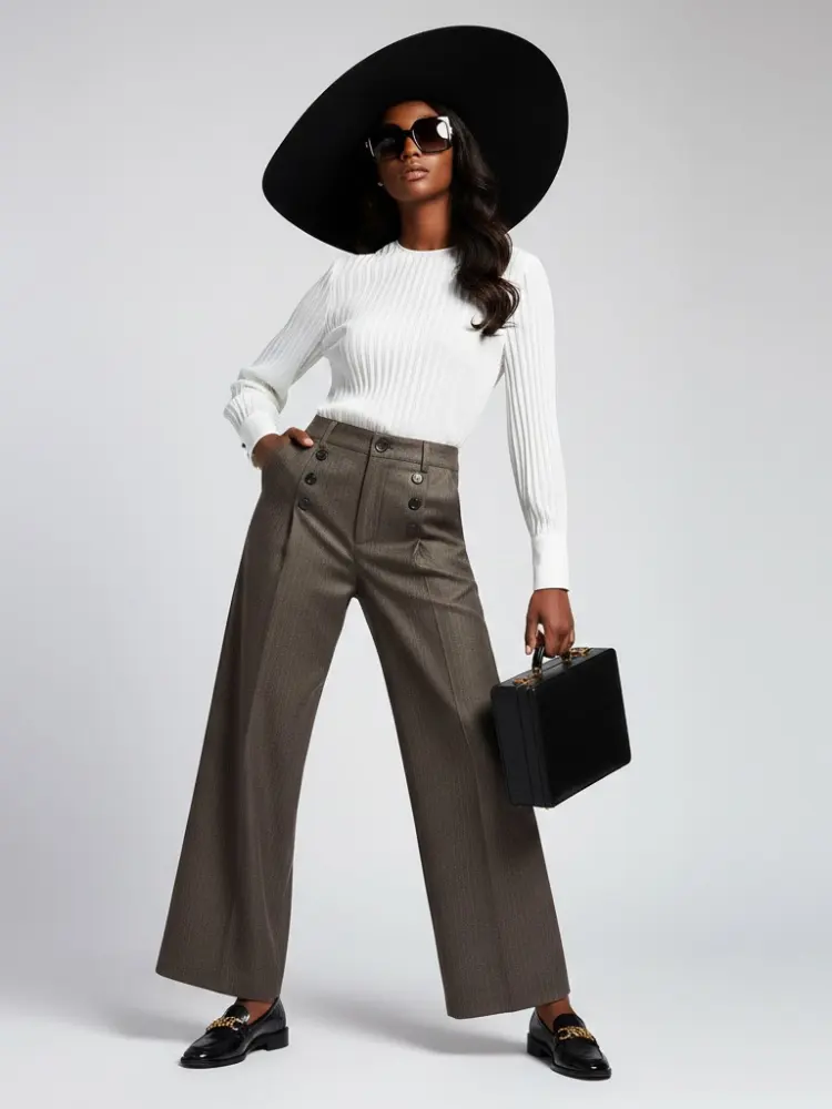 Elegant Wide-Leg Women's Trousers with Front Buttoning • BYMANYC ® New York by BYMANYC ® New York