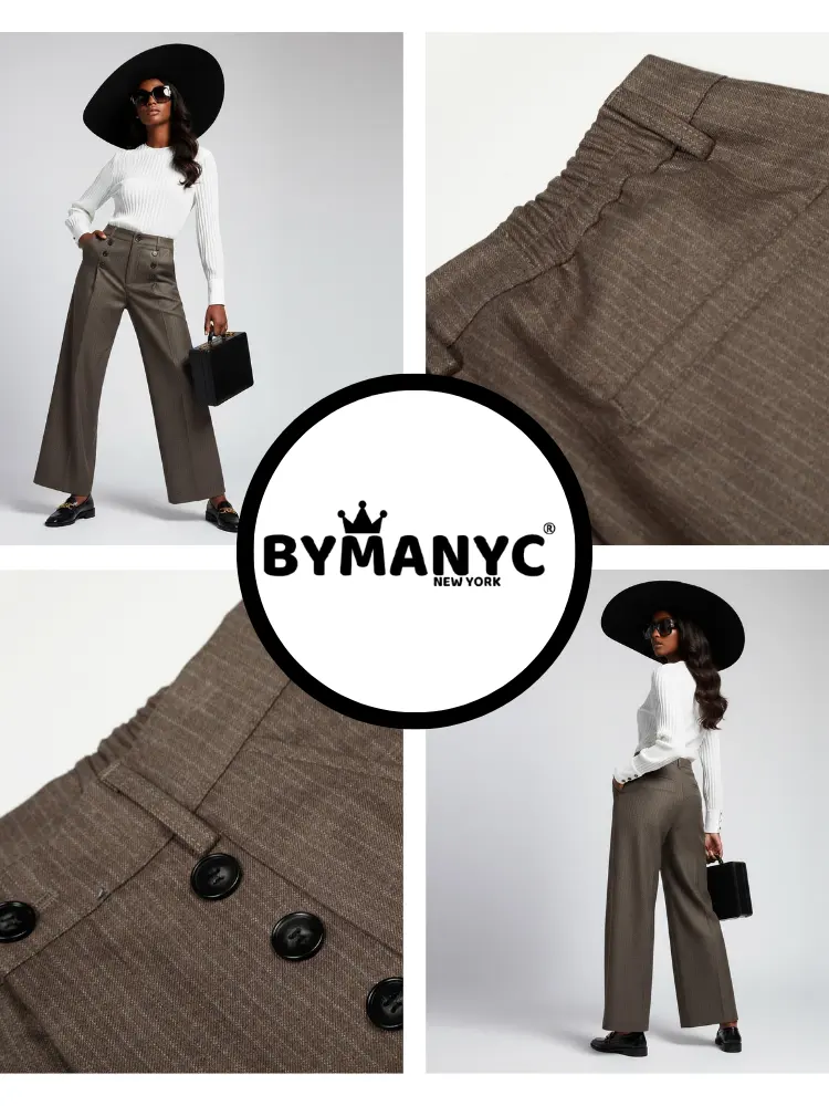 Elegant Wide-Leg Women's Trousers with Front Buttoning • BYMANYC ® New York by BYMANYC ® New York
