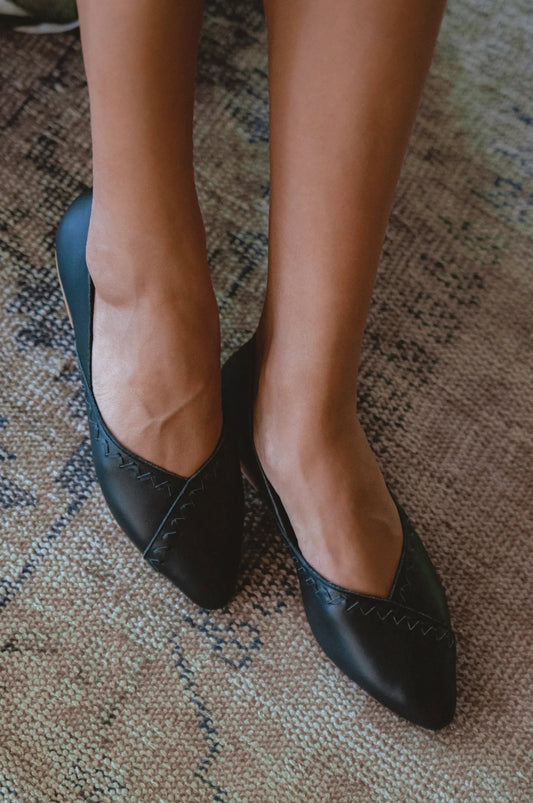 Elle Pointed Toe Leather Flats by ELF