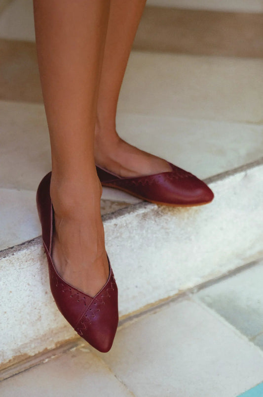 Elle Pointed Toe Leather Flats by ELF