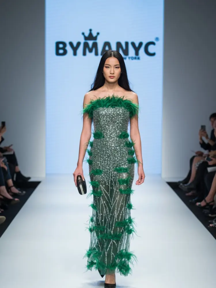 Emerald Sequin and Feather Gala Dress THE BRONX ZOO: Prêt-à-Porter Line BYMANYC ® New York by BYMANYC ® New York