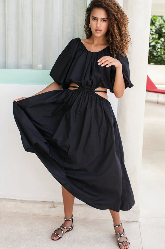 Eva Poplin Cotton Cutout Midi Dress (Sale) by ELF