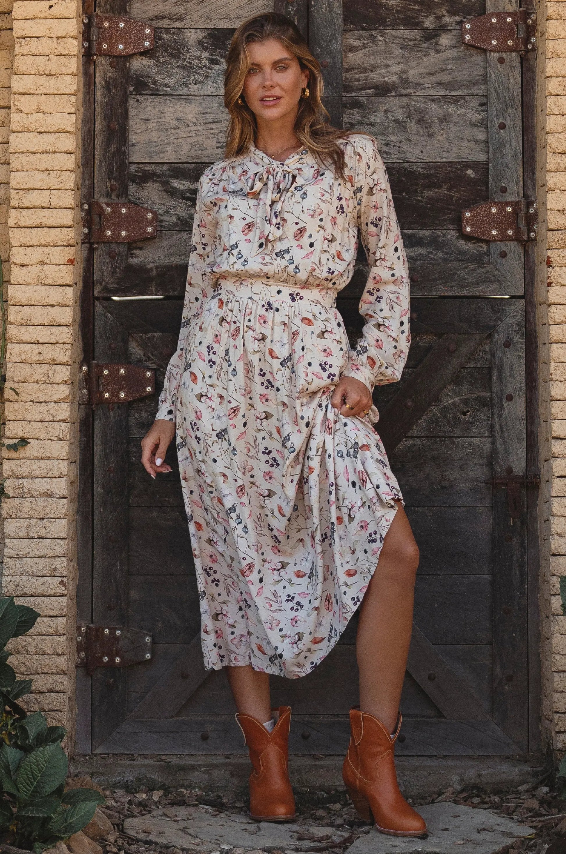 Evelina Long Sleeve Midi Dress by ELF