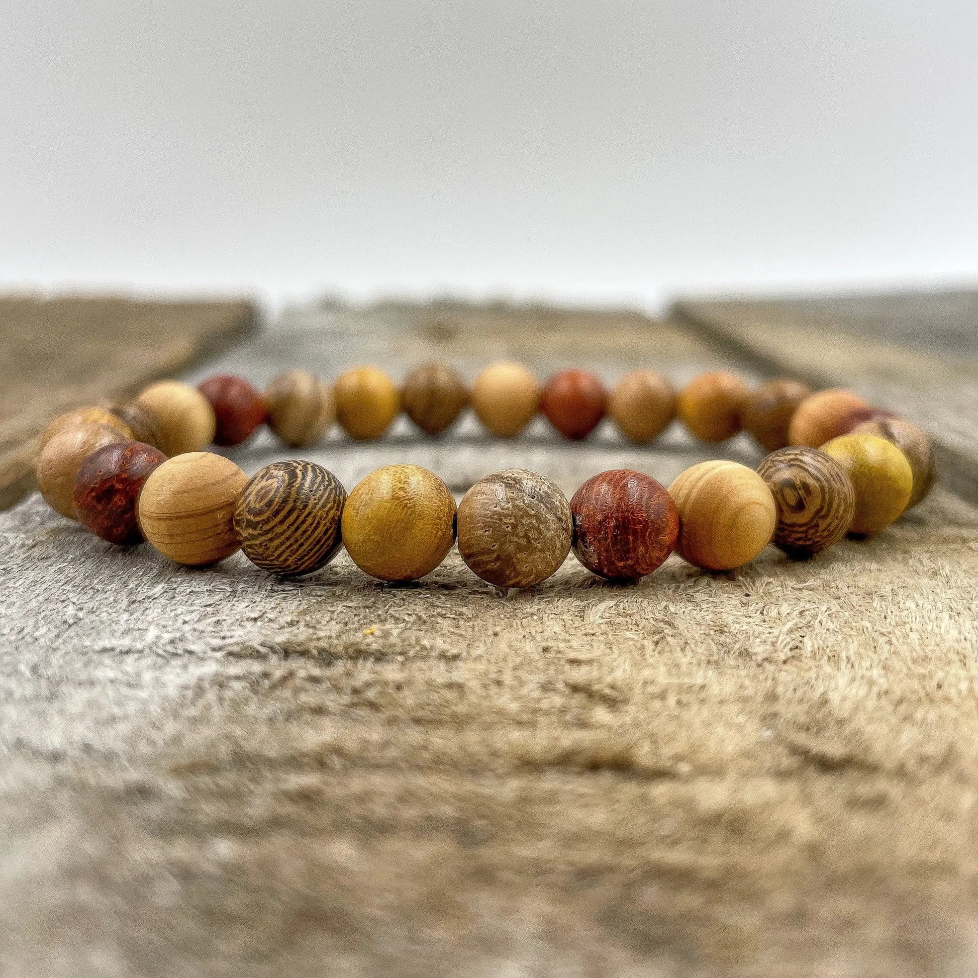 Union - All Mixed Up Red, Yellow, Brown Wood Mala Beaded Bracelet by Everwood Original