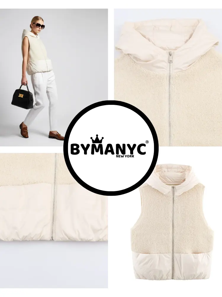 Faux-Shearling and Nylon Mixed Vest with Hood • BYMANYC ® New York by BYMANYC ® New York