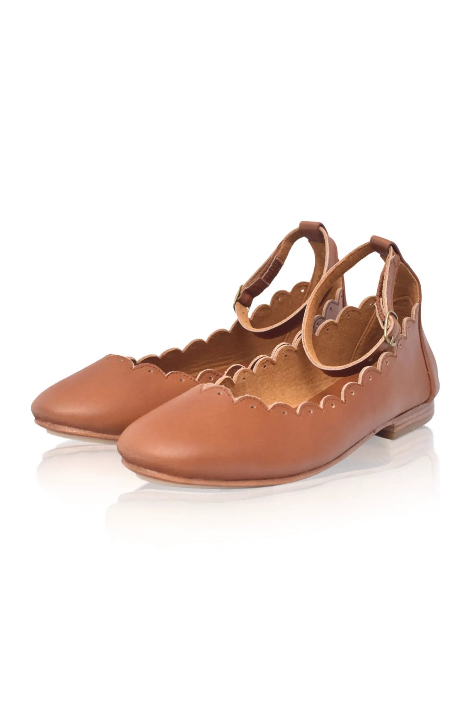 Fleur Scalloped Ankle Strap Flats by ELF